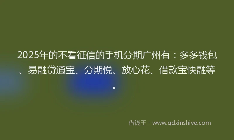 2025年的不看征信的手机分期广州有：多多钱包、易融贷通宝、分期悦、放心花、借款宝快融等。