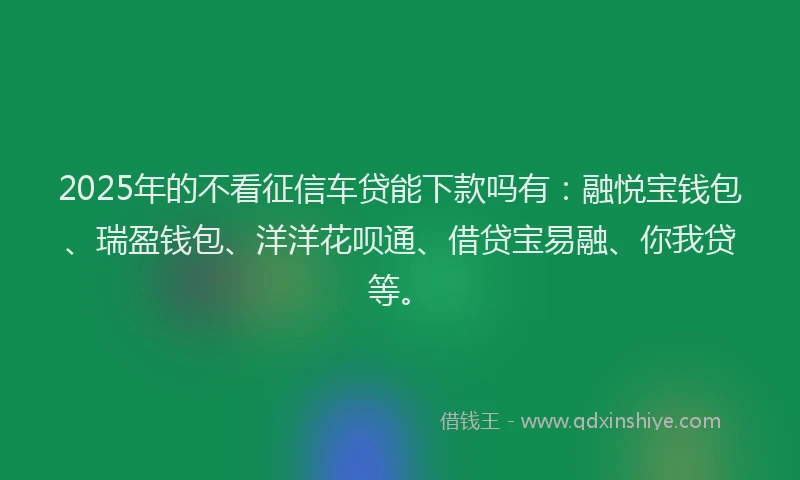 2025年的不看征信车贷能下款吗有：融悦宝钱包、瑞盈钱包、洋洋花呗通、借贷宝易融、你我贷等。