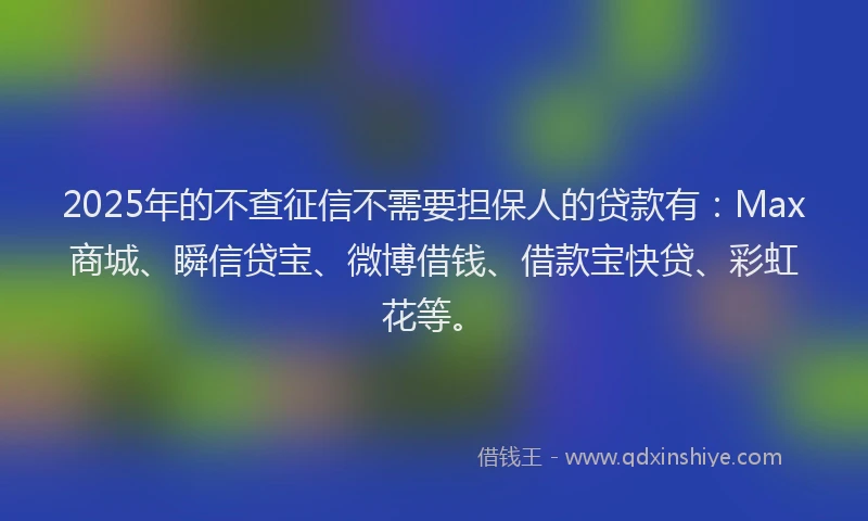 2025年的不查征信不需要担保人的贷款有：Max商城、瞬信贷宝、微博借钱、借款宝快贷、彩虹花等。