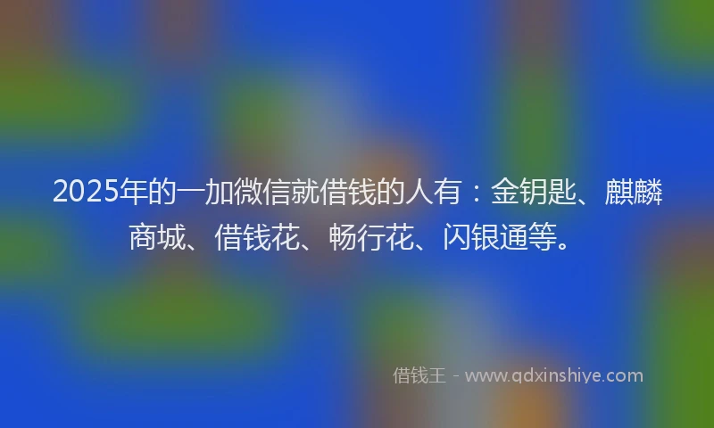 2025年的一加微信就借钱的人有：金钥匙、麒麟商城、借钱花、畅行花、闪银通等。