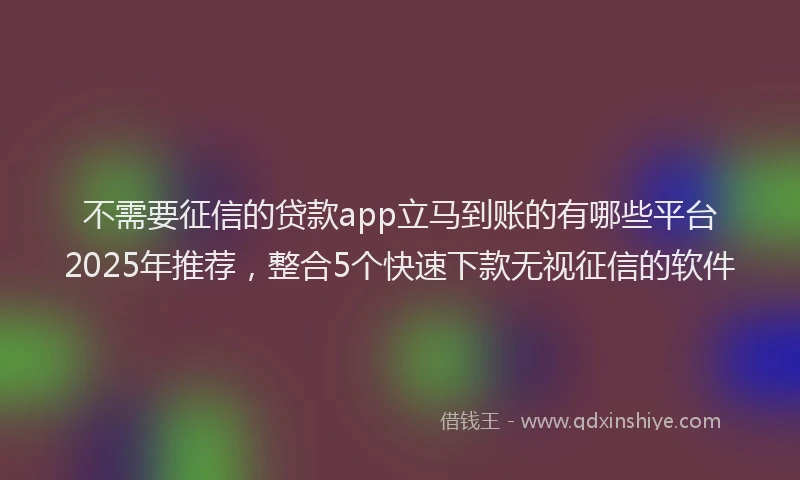 不需要征信的贷款app立马到账的有哪些平台2025年推荐，整合5个快速下款无视征信的软件