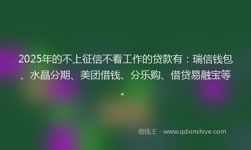 2025年的不上征信不看工作的贷款有：瑞信钱包、水晶分期、美团借钱、分乐购、借贷易融宝等。
