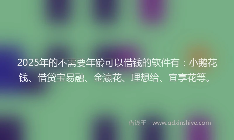 2025年的不需要年龄可以借钱的软件有：小鹅花钱、借贷宝易融、金瀛花、理想给、宜享花等。