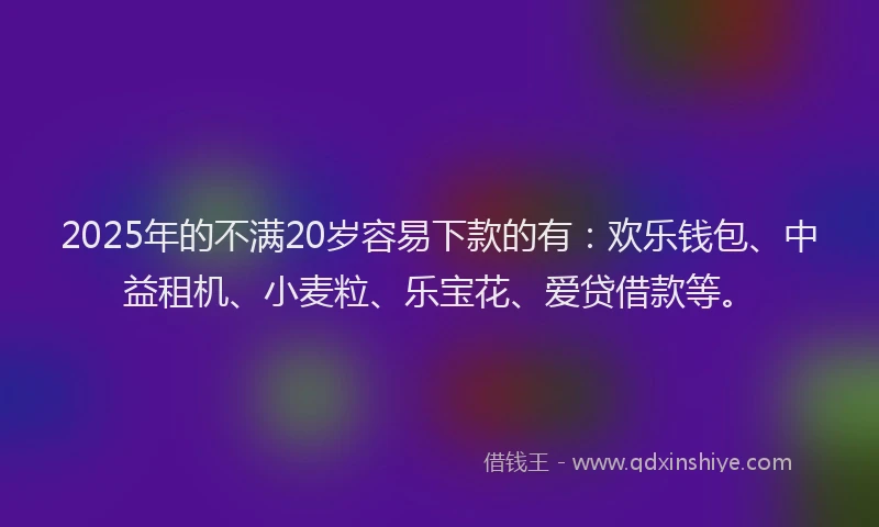 2025年的不满20岁容易下款的有：欢乐钱包、中益租机、小麦粒、乐宝花、爱贷借款等。