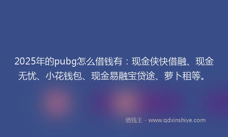 2025年的pubg怎么借钱有：现金侠快借融、现金无忧、小花钱包、现金易融宝贷途、萝卜租等。