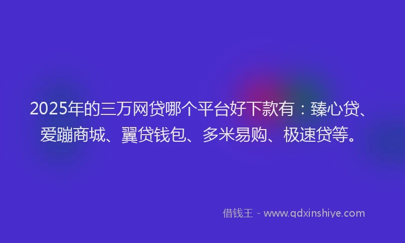 2025年的三万网贷哪个平台好下款有：臻心贷、爱蹦商城、翼贷钱包、多米易购、极速贷等。
