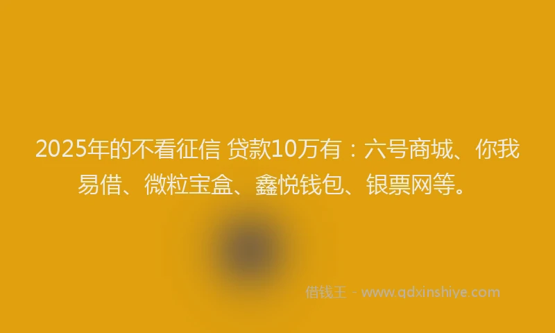 2025年的不看征信 贷款10万有：六号商城、你我易借、微粒宝盒、鑫悦钱包、银票网等。