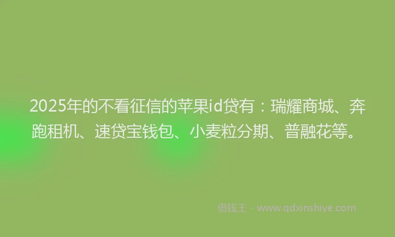 2025年的不看征信的苹果id贷有：瑞耀商城、奔跑租机、速贷宝钱包、小麦粒分期、普融花等。