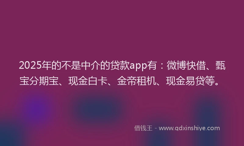 2025年的不是中介的贷款app有：微博快借、甄宝分期宝、现金白卡、金帝租机、现金易贷等。