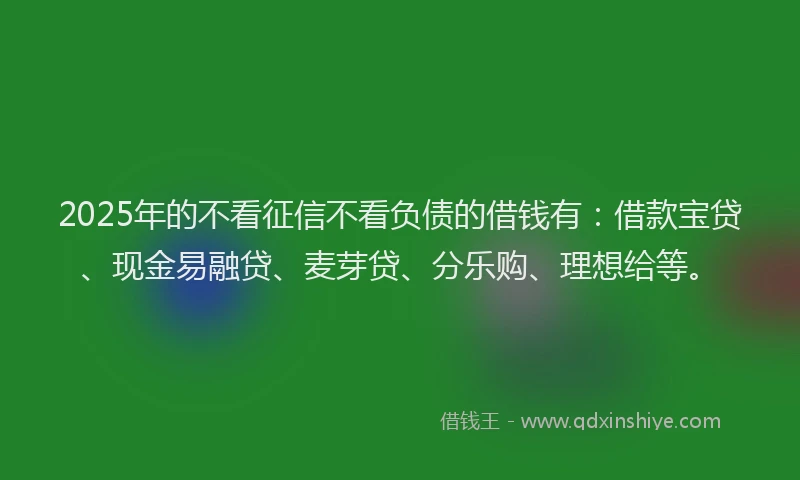 2025年的不看征信不看负债的借钱有：借款宝贷、现金易融贷、麦芽贷、分乐购、理想给等。