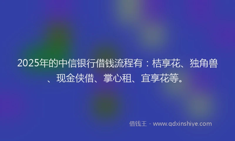 2025年的中信银行借钱流程有：桔享花、独角兽、现金侠借、掌心租、宜享花等。