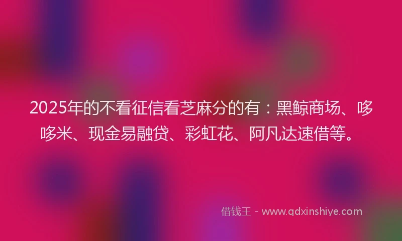 2025年的不看征信看芝麻分的有：黑鲸商场、哆哆米、现金易融贷、彩虹花、阿凡达速借等。