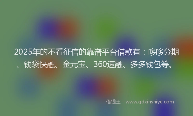 2025年的不看征信的靠谱平台借款有：哆哆分期、钱袋快融、金元宝、360速融、多多钱包等。