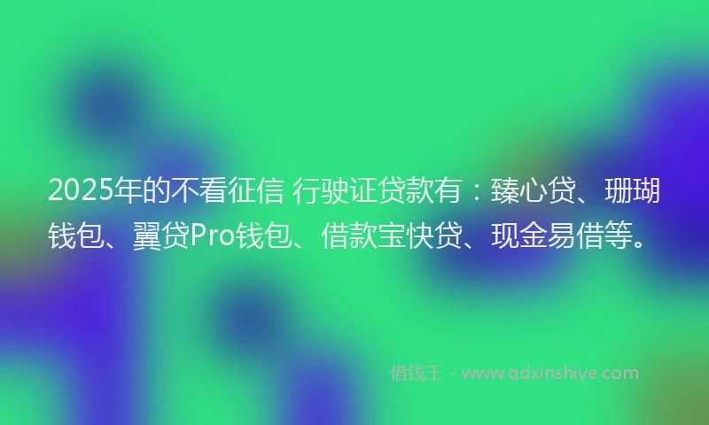 2025年的不看征信 行驶证贷款有：臻心贷、珊瑚钱包、翼贷Pro钱包、借款宝快贷、现金易借等。