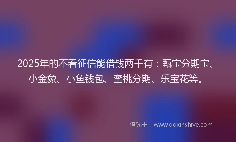 2025年的不看征信能借钱两千有：甄宝分期宝、小金象、小鱼钱包、蜜桃分期、乐宝花等。