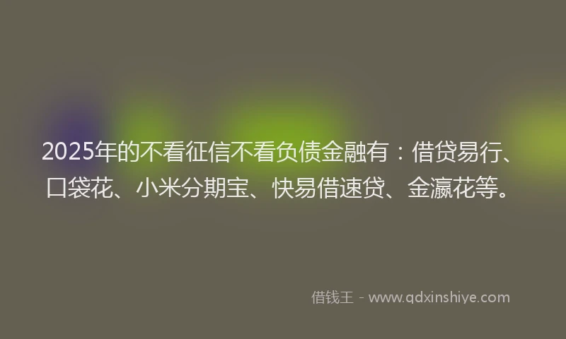 2025年的不看征信不看负债金融有：借贷易行、口袋花、小米分期宝、快易借速贷、金瀛花等。
