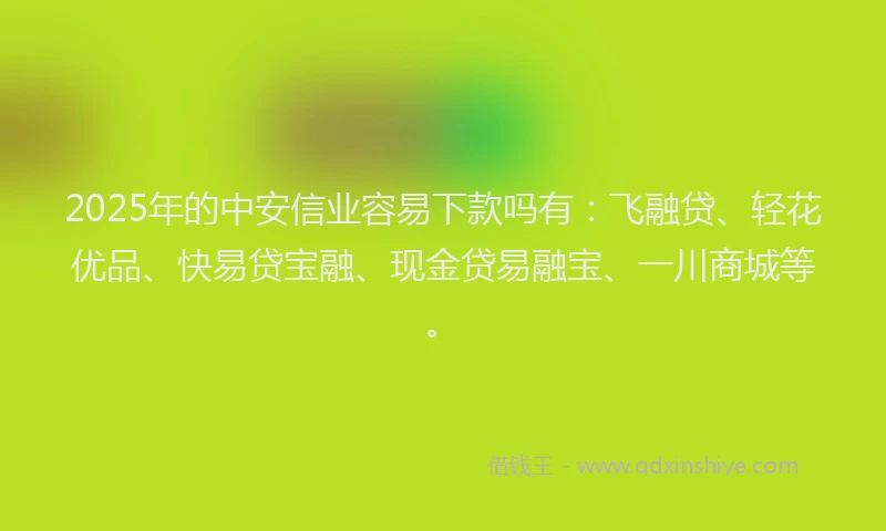2025年的中安信业容易下款吗有:飞融贷、轻花优品、快易贷宝融、现金贷易融宝、一川商城等。