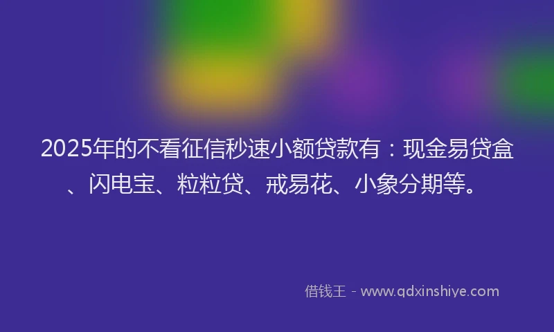 2025年的不看征信秒速小额贷款有：现金易贷盒、闪电宝、粒粒贷、戒易花、小象分期等。