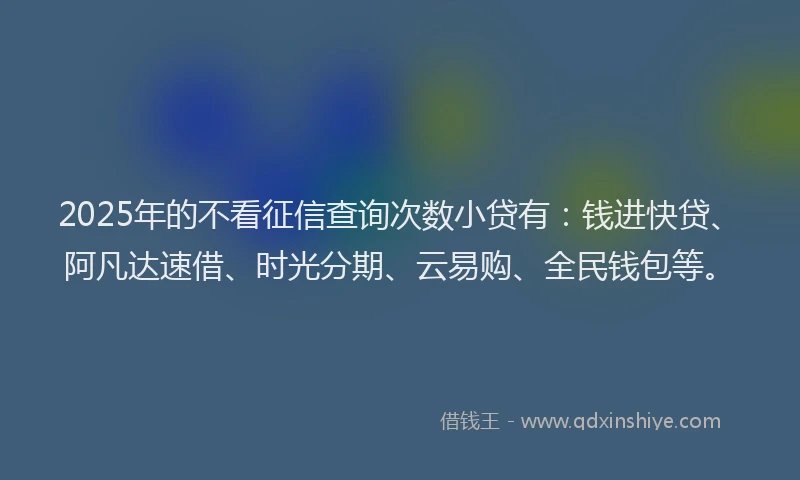 2025年的不看征信查询次数小贷有：钱进快贷、阿凡达速借、时光分期、云易购、全民钱包等。