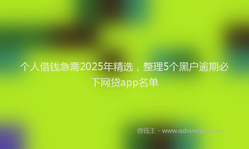 个人借钱急需2025年精选，整理5个黑户逾期必下网贷app名单