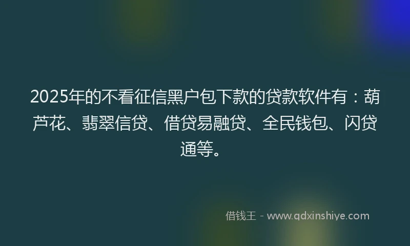 2025年的不看征信黑户包下款的贷款软件有：葫芦花、翡翠信贷、借贷易融贷、全民钱包、闪贷通等。