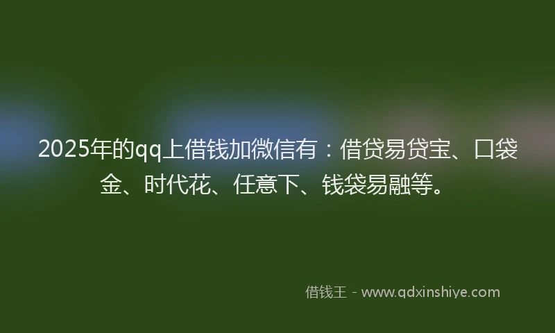 2025年的qq上借钱加微信有：借贷易贷宝、口袋金、时代花、任意下、钱袋易融等。