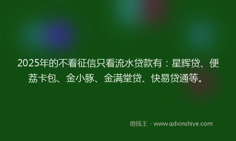 2025年的不看征信只看流水贷款有：星辉贷、便荔卡包、金小豚、金满堂贷、快易贷通等。