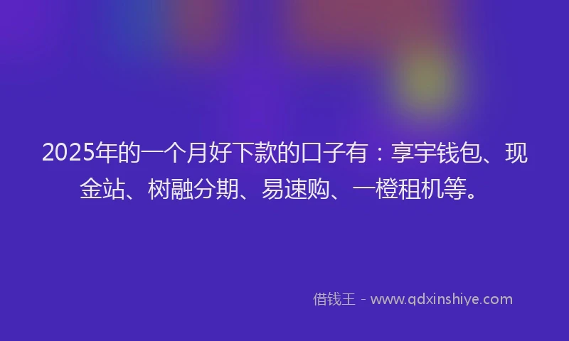 2025年的一个月好下款的口子有：享宇钱包、现金站、树融分期、易速购、一橙租机等。