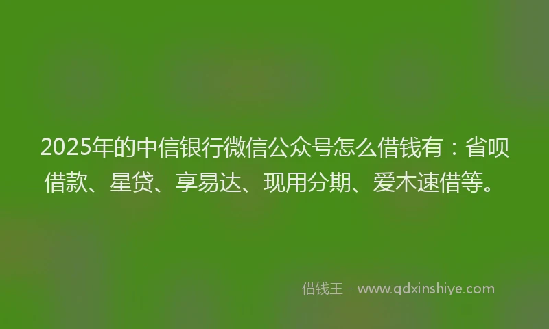 2025年的中信银行微信公众号怎么借钱有：省呗借款、星贷、享易达、现用分期、爱木速借等。