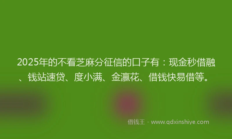 2025年的不看芝麻分征信的口子有：现金秒借融、钱站速贷、度小满、金瀛花、借钱快易借等。