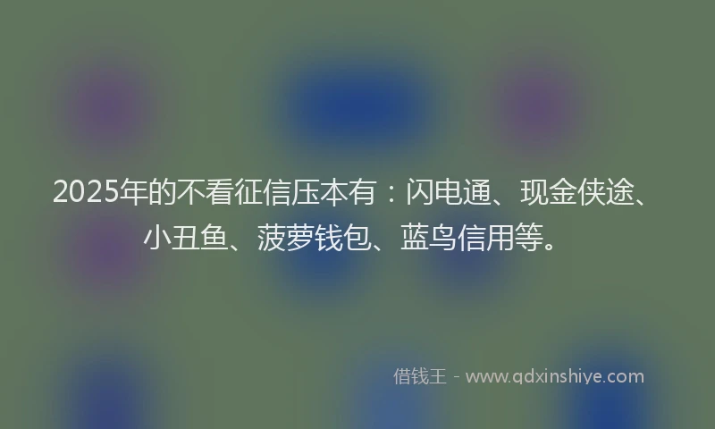2025年的不看征信压本有：闪电通、现金侠途、小丑鱼、菠萝钱包、蓝鸟信用等。