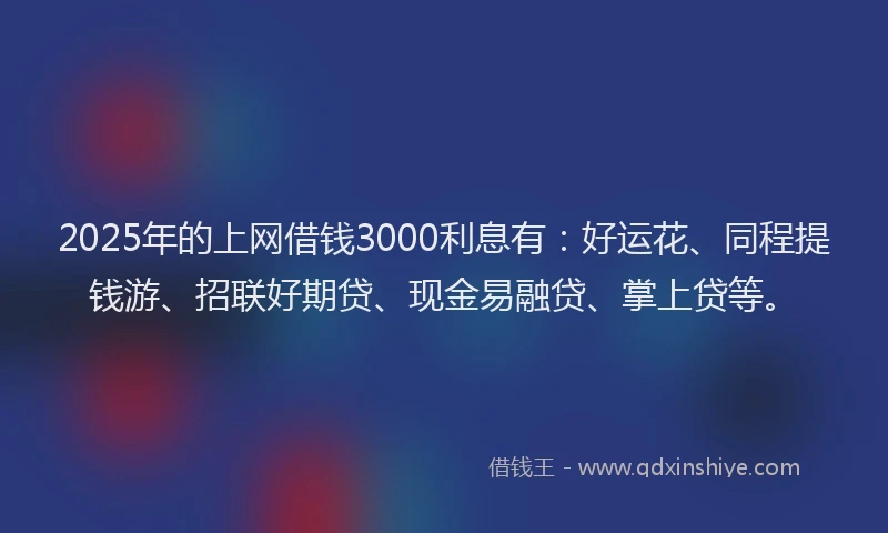 2025年的上网借钱3000利息有：好运花、同程提钱游、招联好期贷、现金易融贷、掌上贷等。