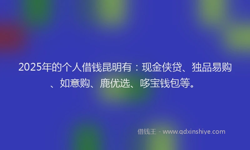 2025年的个人借钱昆明有：现金侠贷、独品易购、如意购、鹿优选、哆宝钱包等。