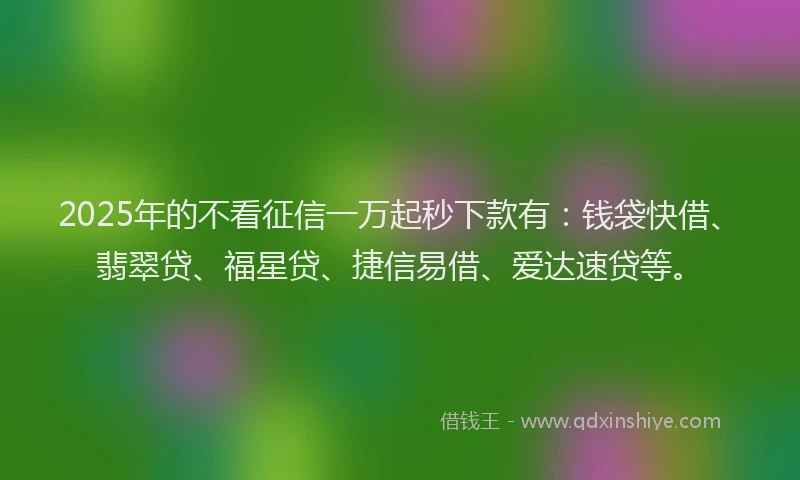 2025年的不看征信一万起秒下款有：钱袋快借、翡翠贷、福星贷、捷信易借、爱达速贷等。
