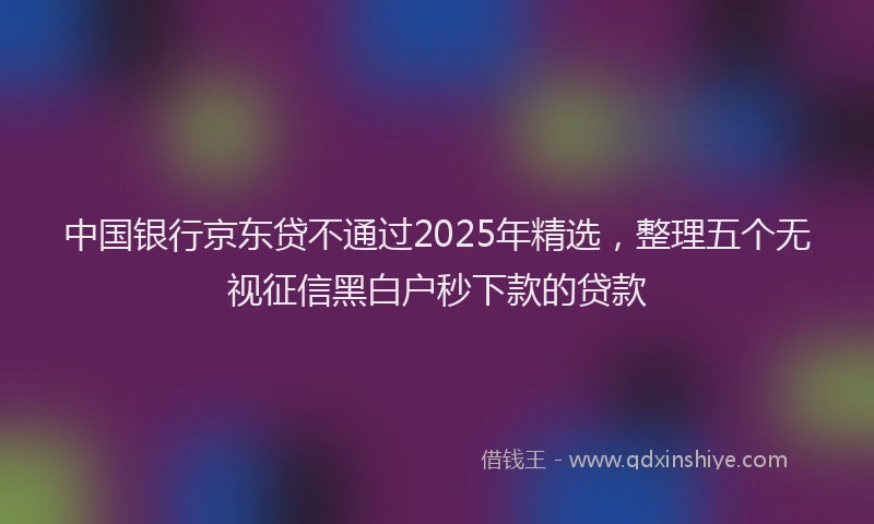 中国银行京东贷不通过2025年精选，整理五个无视征信黑白户秒下款的贷款