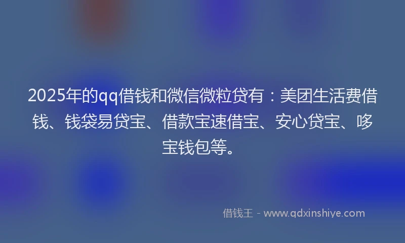 2025年的qq借钱和微信微粒贷有：美团生活费借钱、钱袋易贷宝、借款宝速借宝、安心贷宝、哆宝钱包等。
