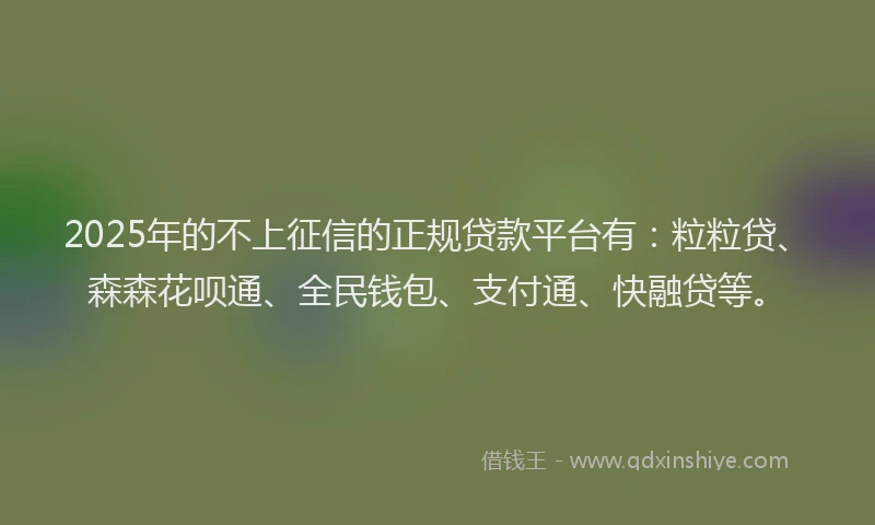 2025年的不上征信的正规贷款平台有：粒粒贷、森森花呗通、全民钱包、支付通、快融贷等。