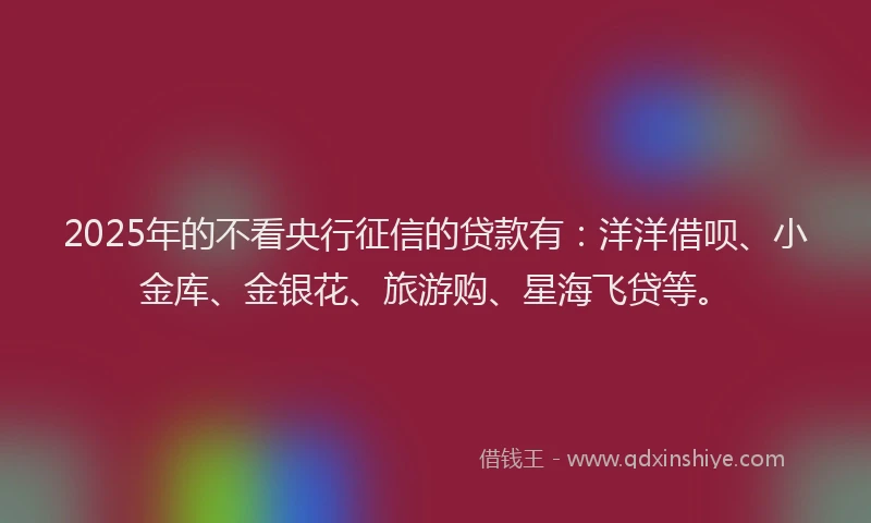 2025年的不看央行征信的贷款有：洋洋借呗、小金库、金银花、旅游购、星海飞贷等。