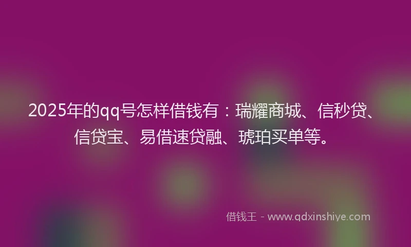2025年的qq号怎样借钱有：瑞耀商城、信秒贷、信贷宝、易借速贷融、琥珀买单等。