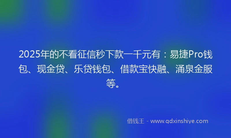 2025年的不看征信秒下款一千元有：易捷Pro钱包、现金贷、乐贷钱包、借款宝快融、涌泉金服等。