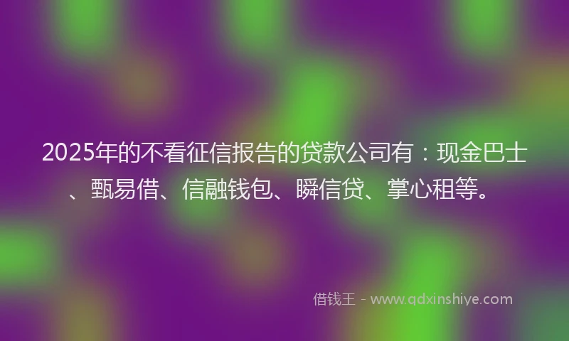 2025年的不看征信报告的贷款公司有：现金巴士、甄易借、信融钱包、瞬信贷、掌心租等。