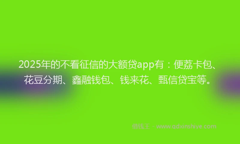2025年的不看征信的大额贷app有：便荔卡包、花豆分期、鑫融钱包、钱来花、甄信贷宝等。