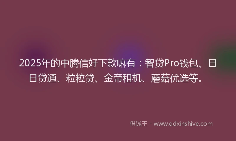 2025年的中腾信好下款嘛有：智贷Pro钱包、日日贷通、粒粒贷、金帝租机、蘑菇优选等。