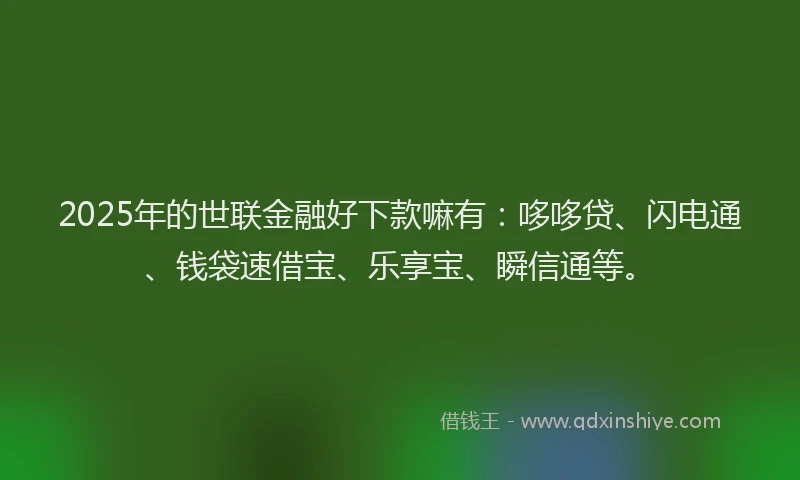 2025年的世联金融好下款嘛有：哆哆贷、闪电通、钱袋速借宝、乐享宝、瞬信通等。