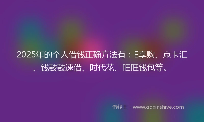 2025年的个人借钱正确方法有：E享购、京卡汇、钱鼓鼓速借、时代花、旺旺钱包等。