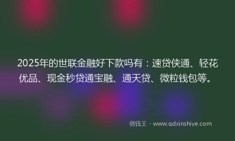 2025年的世联金融好下款吗有：速贷侠通、轻花优品、现金秒贷通宝融、通天贷、微粒钱包等。