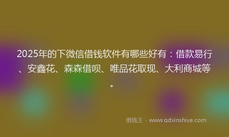 2025年的下微信借钱软件有哪些好有：借款易行、安鑫花、森森借呗、唯品花取现、大利商城等。