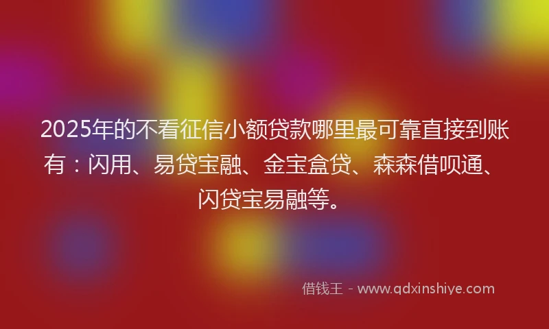 2025年的不看征信小额贷款哪里最可靠直接到账有：闪用、易贷宝融、金宝盒贷、森森借呗通、闪贷宝易融等。