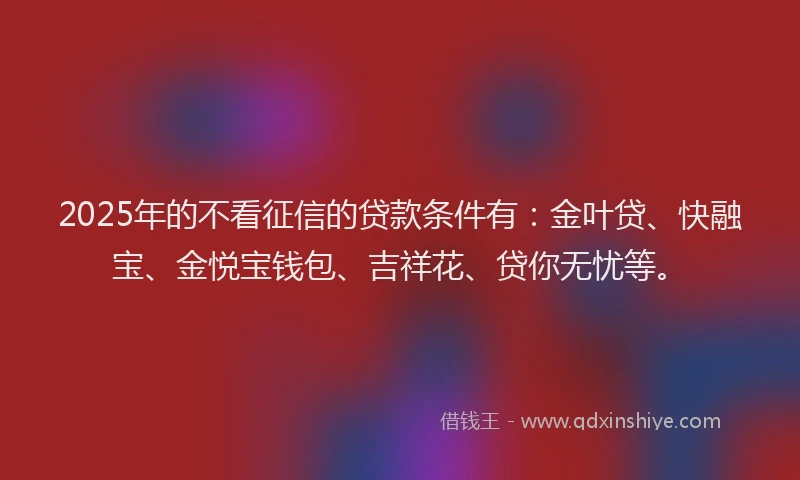 2025年的不看征信的贷款条件有：金叶贷、快融宝、金悦宝钱包、吉祥花、贷你无忧等。