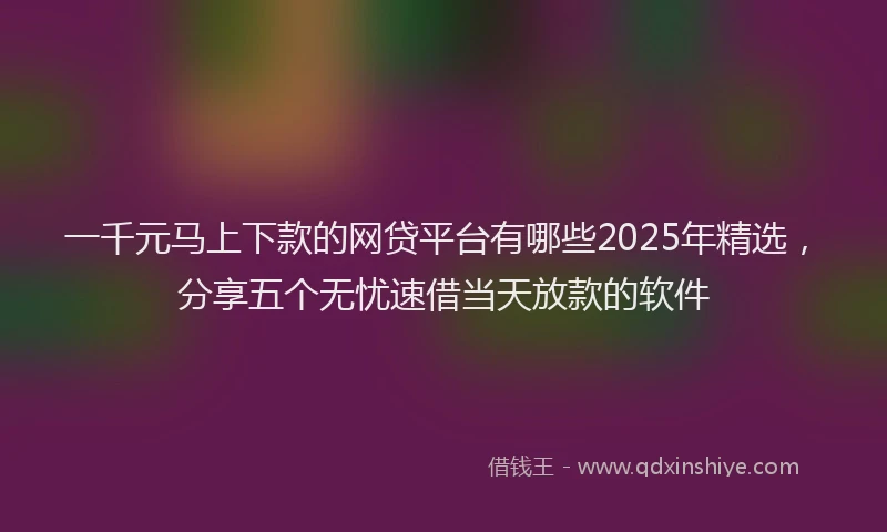 一千元马上下款的网贷平台有哪些2025年精选，分享五个无忧速借当天放款的软件